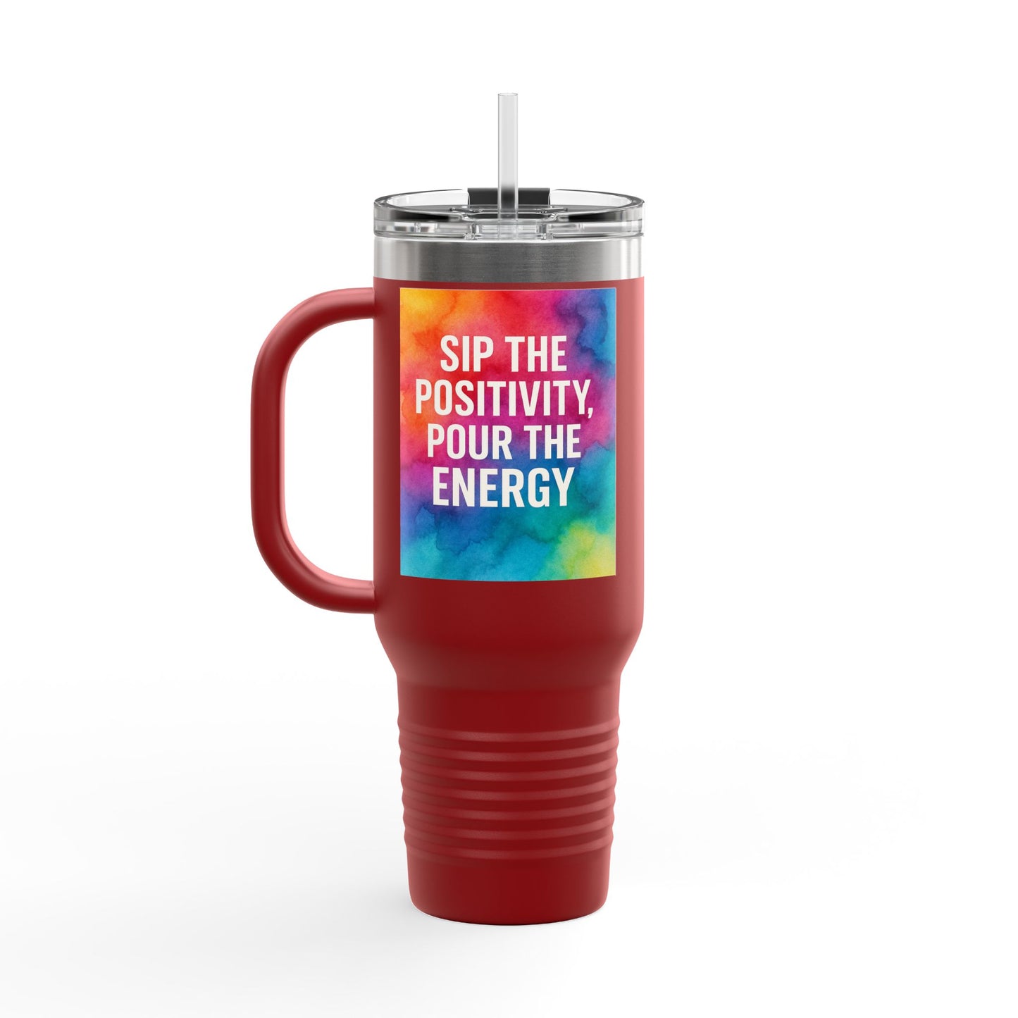 Vibrant Insulated Travel Mug | Sip the Positivity Mug, Hot Beverage Cup, Custom Drink Container, Colorful Tumblers, Travel Coffee Cup