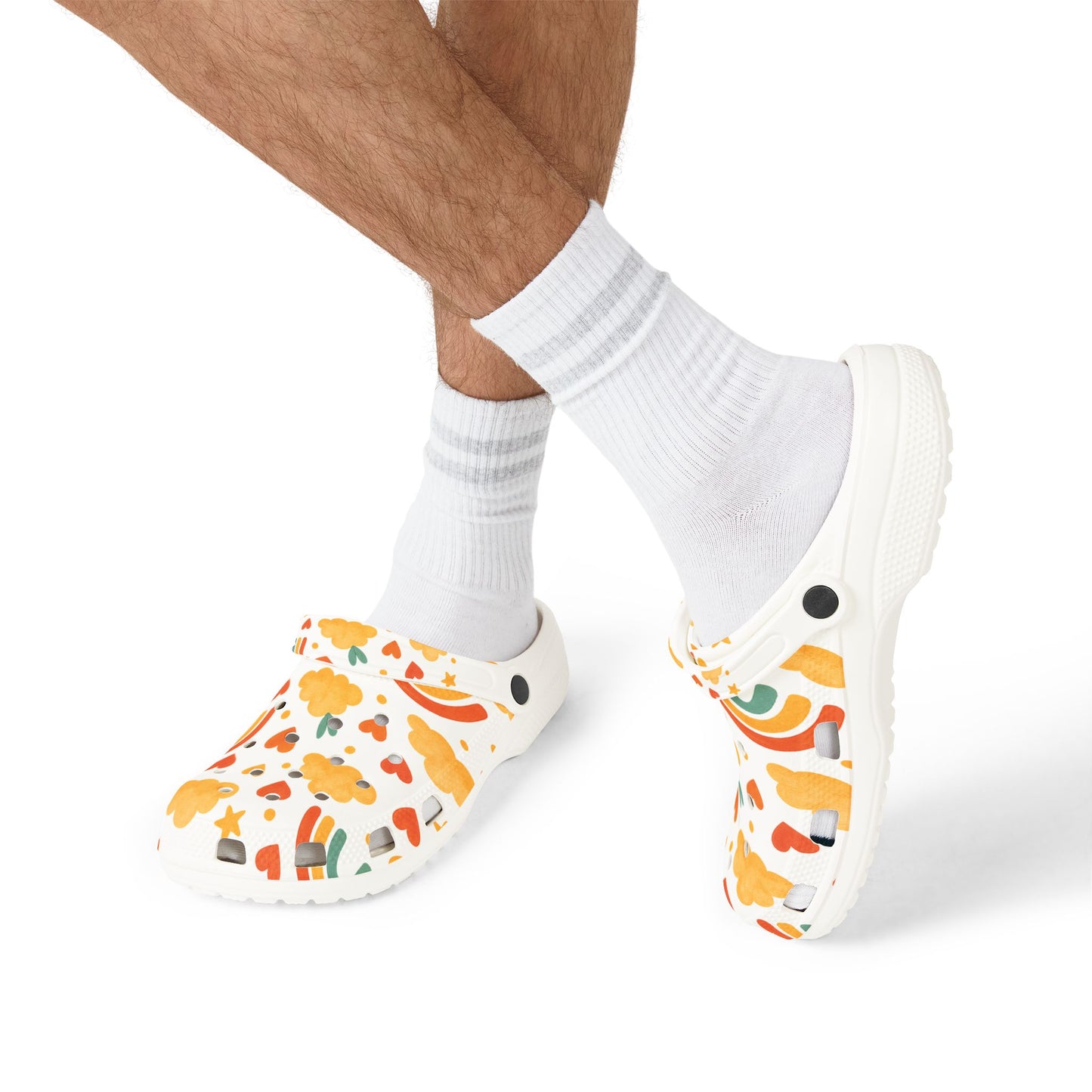 Vibrant EVA Foam Crocs – Fun Rainbow & Heart Design, Slip-On Comfort Shoes, Perfect for Summer Fun, Gardening, Holidays, Gifts