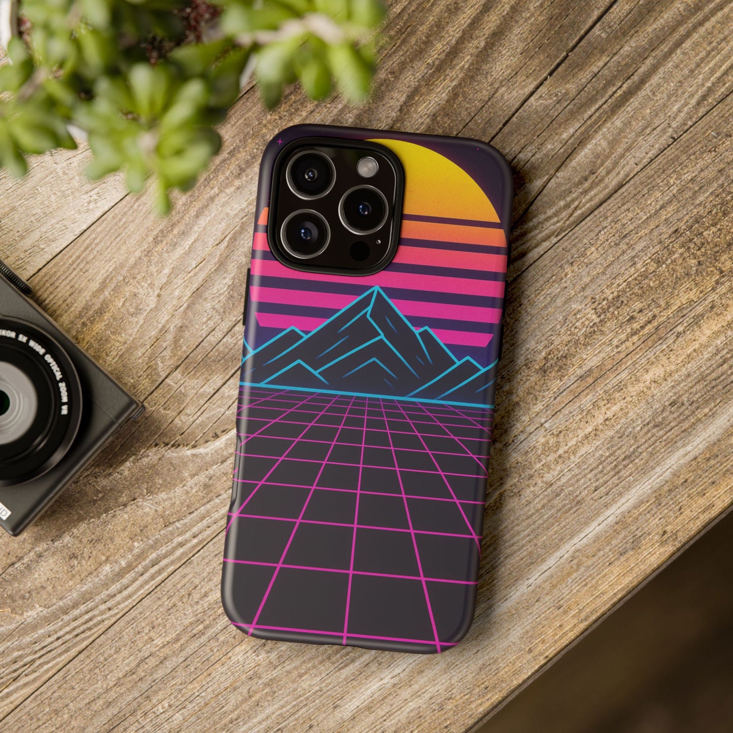 Retro Sunset Phone Case, Vintage Neon Case, 80s Aesthetic Cover, Gift for Tech Lovers, Unique Phone Accessories