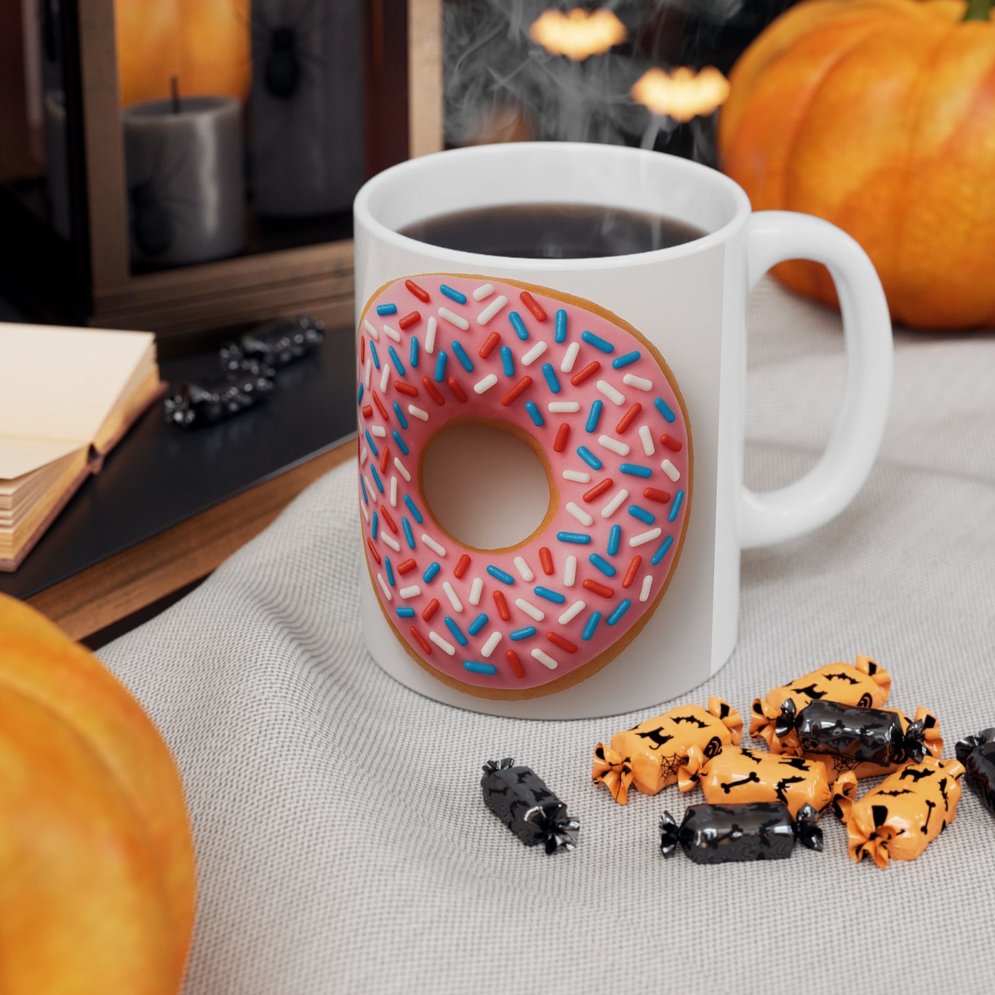 Donut Design Ceramic Mug | Fun Coffee Mug for Foodies, Birthday Gift, Kitchen Decor, Donut Lover's Mug, Sweet Treat Drinkware