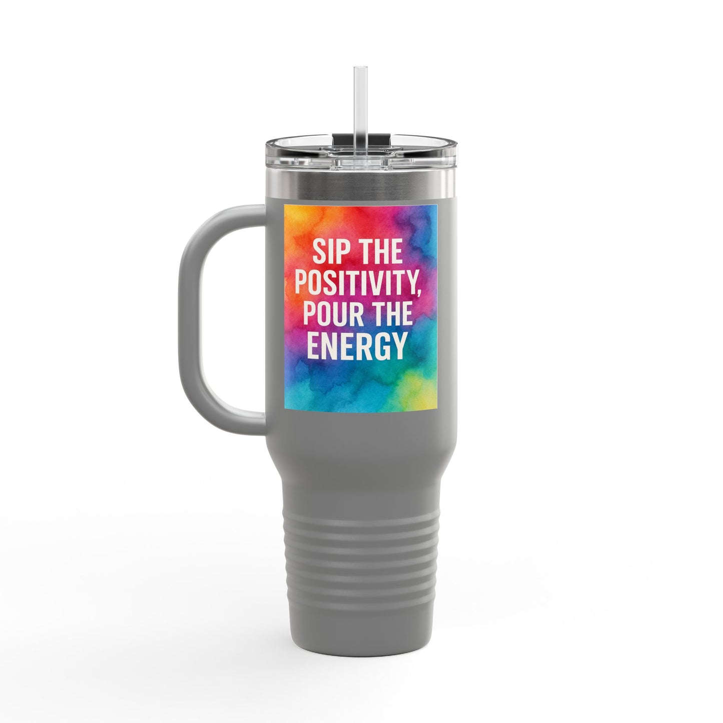 Vibrant Insulated Travel Mug | Sip the Positivity Mug, Hot Beverage Cup, Custom Drink Container, Colorful Tumblers, Travel Coffee Cup