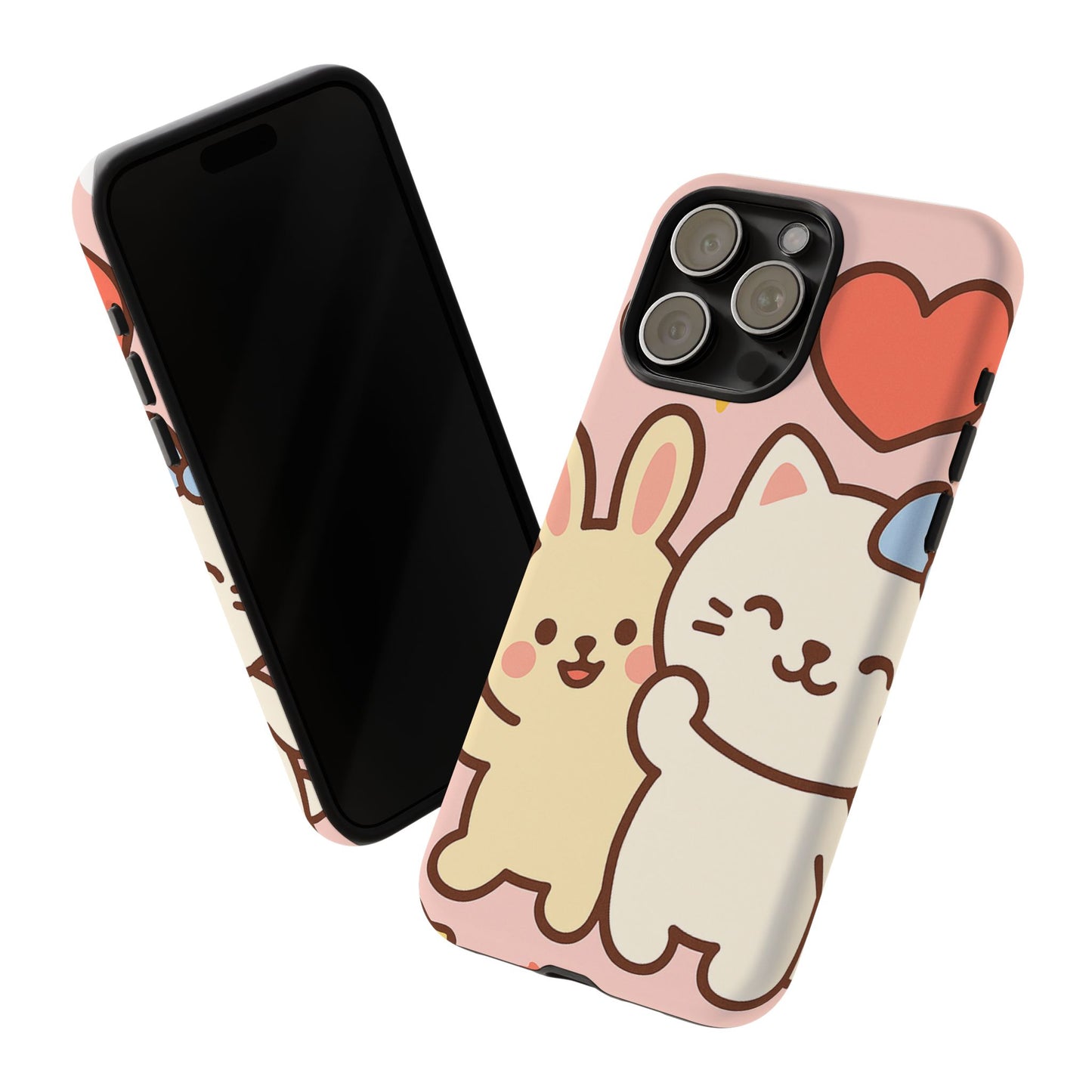 Cute Animal Phone Case -Tough Cases with Bunny and Cat Design, Kawaii Gift for Kids, Birthday, Everyday Use, Phone Accessories, teenage girl