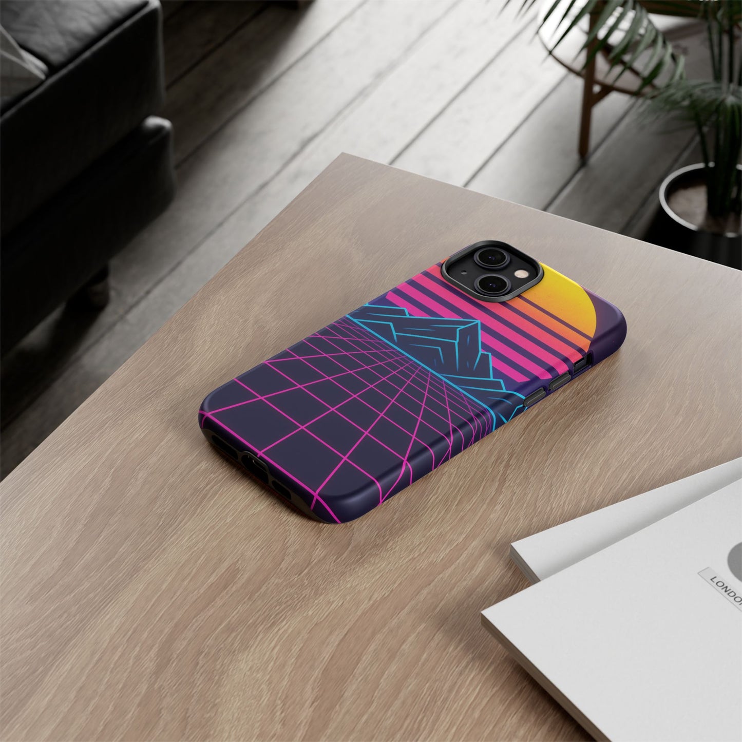 Retro Sunset Phone Case, Vintage Neon Case, 80s Aesthetic Cover, Gift for Tech Lovers, Unique Phone Accessories