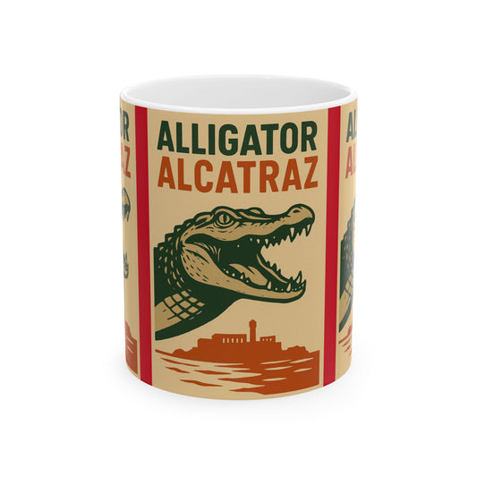 Alligator Alcatraz Ceramic Mug, Vintage Style Coffee Cup, Unique Gift for Animal Lovers, Retro Kitchen Decor, Fun Travel Souvenir