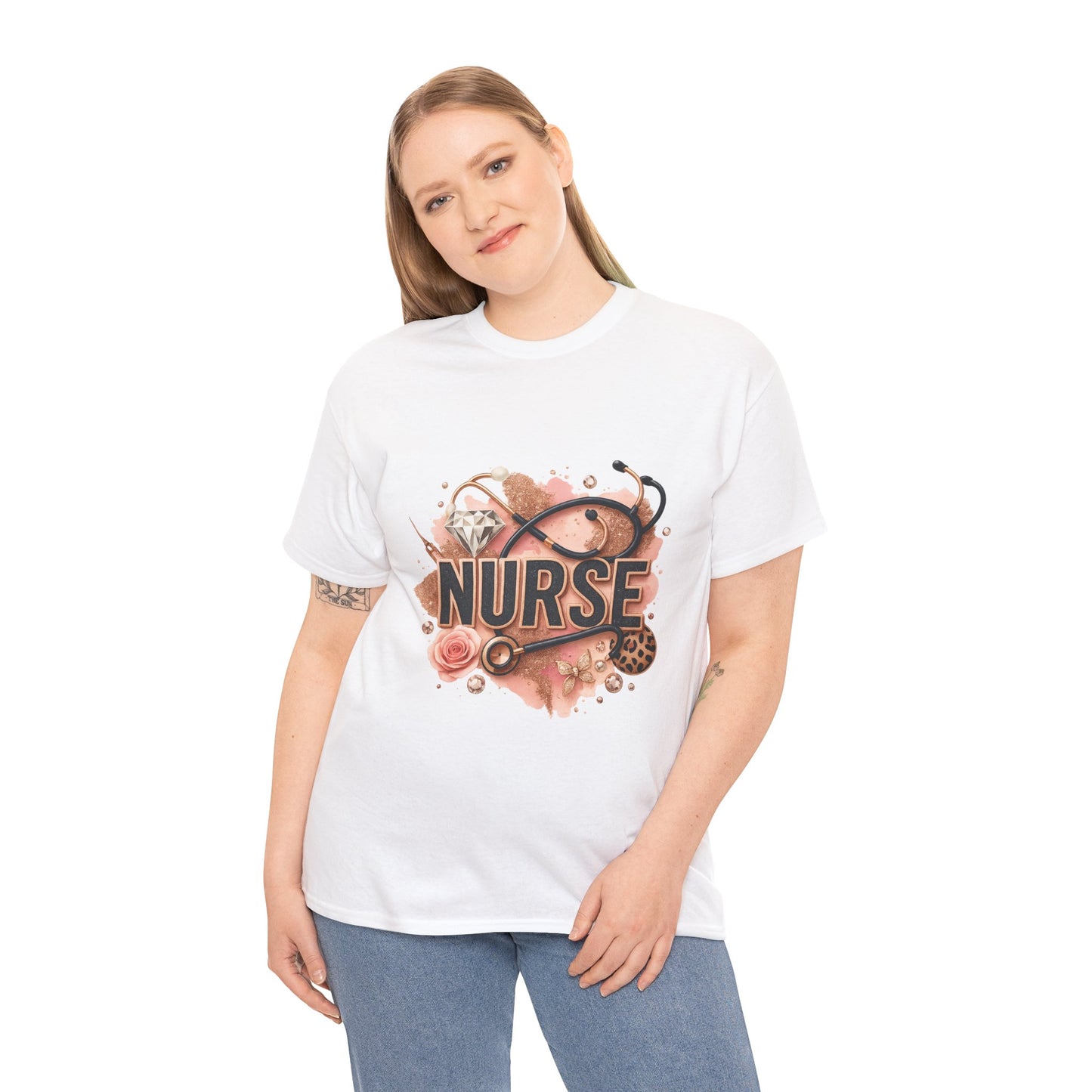 Nurse Heavy Cotton Tee | Gift for Nurses, Nurse Appreciation, Medical Tee, Healthcare Worker Gift, Floral Nurse Design