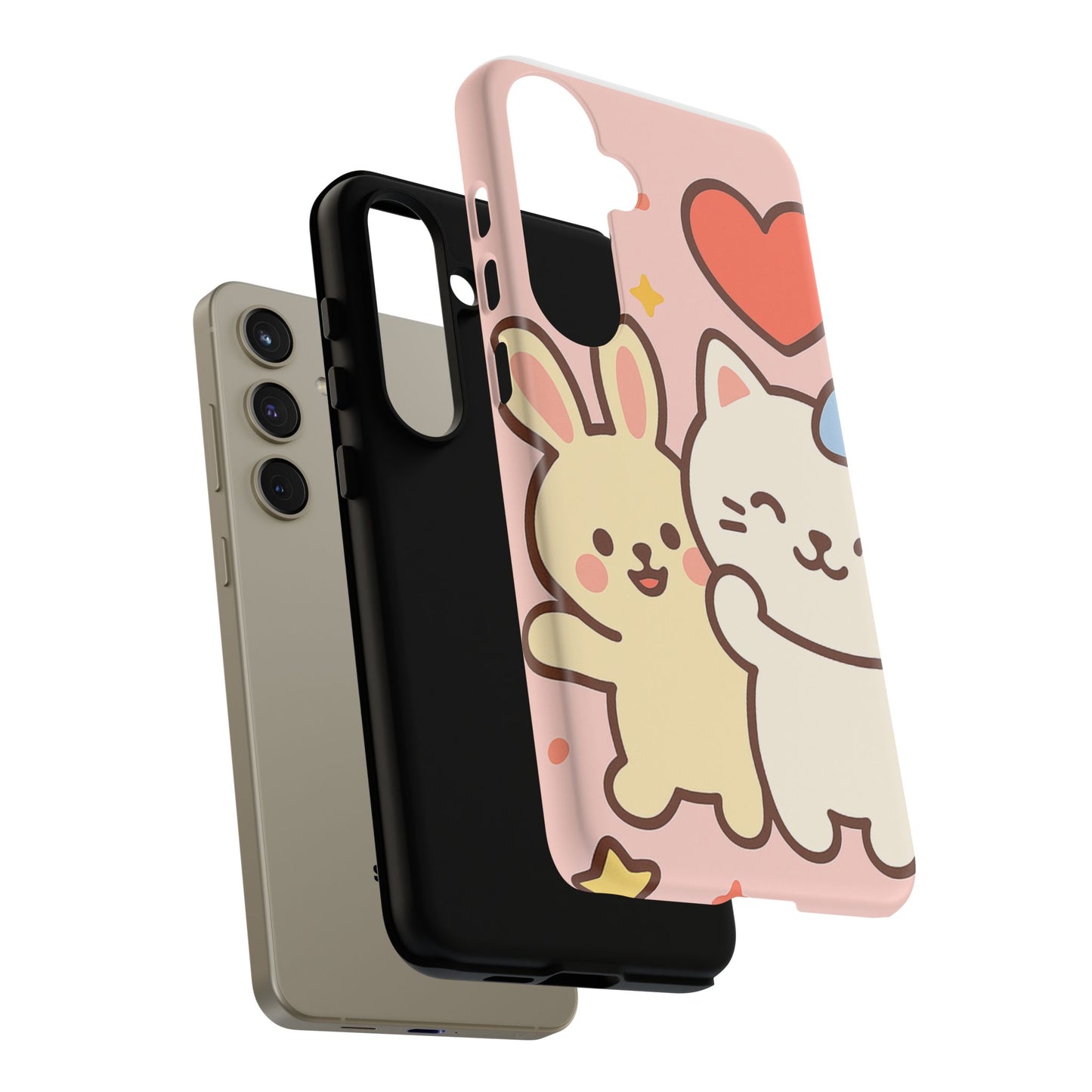 Cute Animal Phone Case -Tough Cases with Bunny and Cat Design, Kawaii Gift for Kids, Birthday, Everyday Use, Phone Accessories, teenage girl