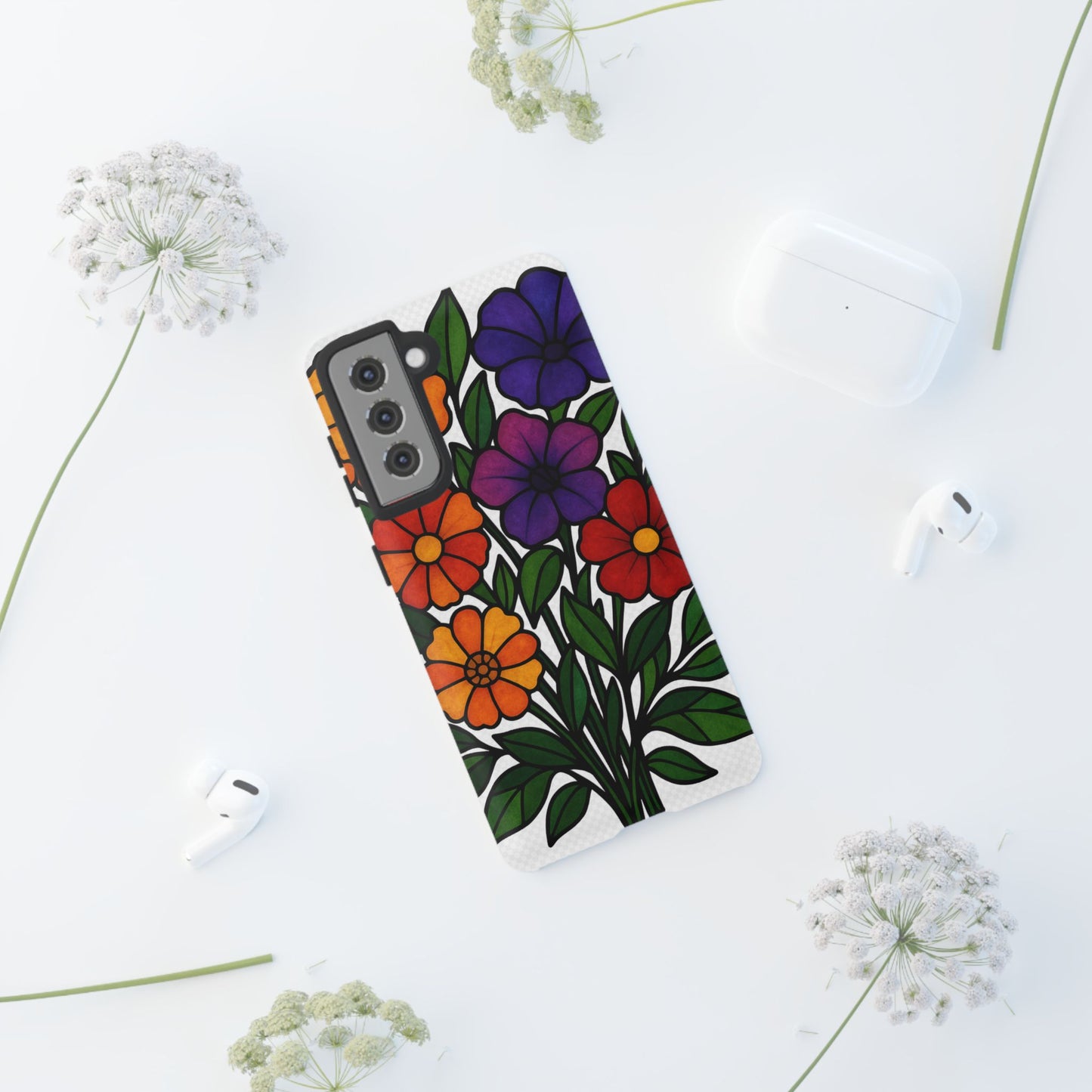 Floral Phone Case, Tough Cases with Colorful Flower Design, Gift for Flower Lovers, Summer Accessories, Trendy Phone Cover
