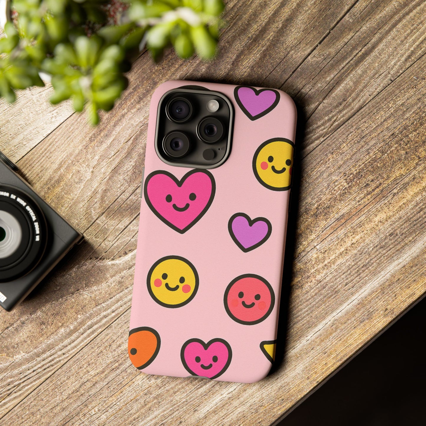 Cute Phone Case with Smiley Faces and Hearts, Fun Gift for Kids and Teens, Cellphone Protector, Birthday Present, Cute Accessories