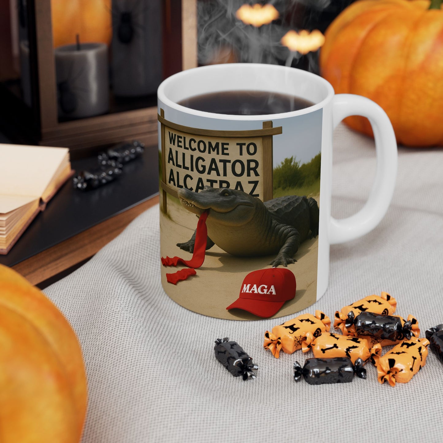 Alligator Alcatraz Ceramic Mug, Funny Coffee Cup, Gift for Animal Lovers, Unique Kitchen Decor, Quirky Humor Mug