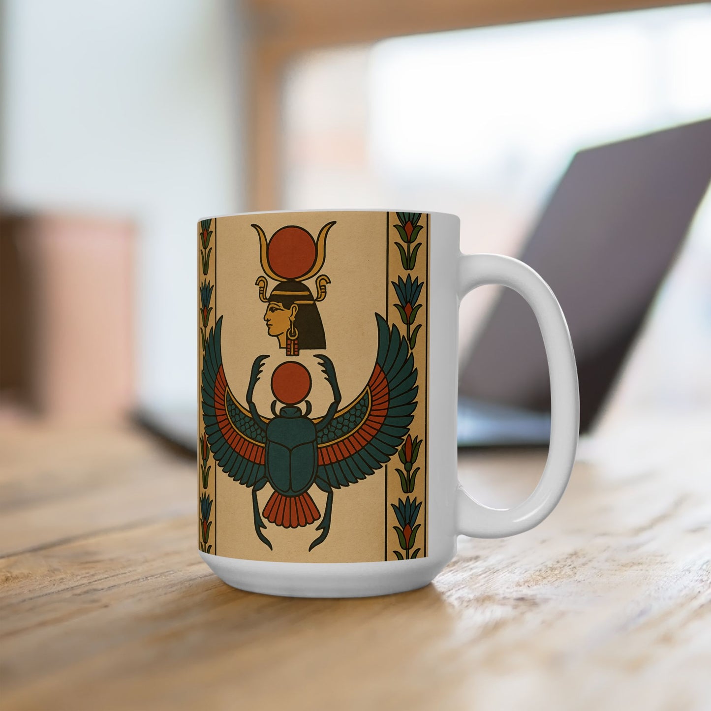 Artistic Egyptian Inspired Ceramic Mug, Unique Coffee Mug, Tea Lover Gift, Home Decor, Unique Birthday Gift, 11oz or 15oz