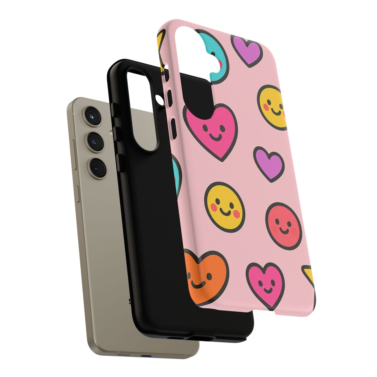 Cute Phone Case with Smiley Faces and Hearts, Fun Gift for Kids and Teens, Cellphone Protector, Birthday Present, Cute Accessories