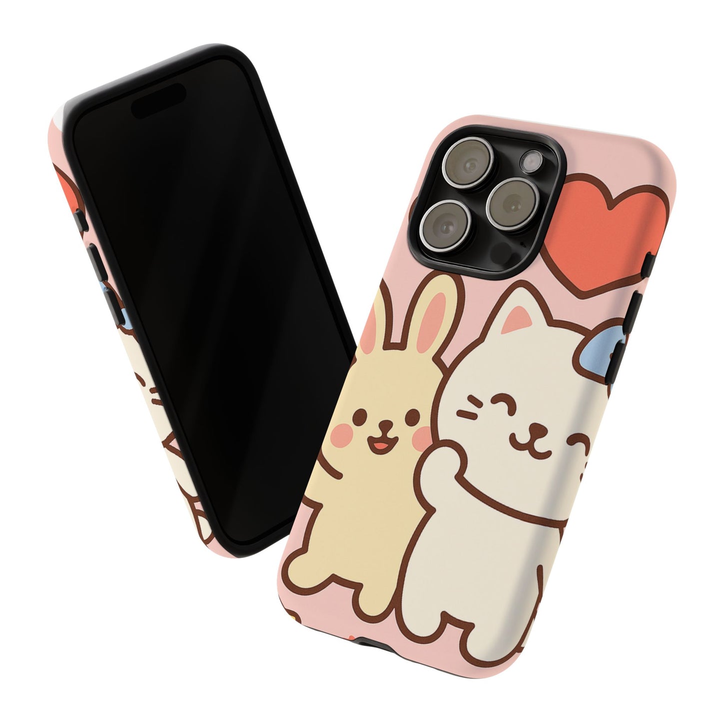 Cute Animal Phone Case -Tough Cases with Bunny and Cat Design, Kawaii Gift for Kids, Birthday, Everyday Use, Phone Accessories, teenage girl