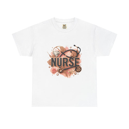 Nurse Heavy Cotton Tee | Gift for Nurses, Nurse Appreciation, Medical Tee, Healthcare Worker Gift, Floral Nurse Design