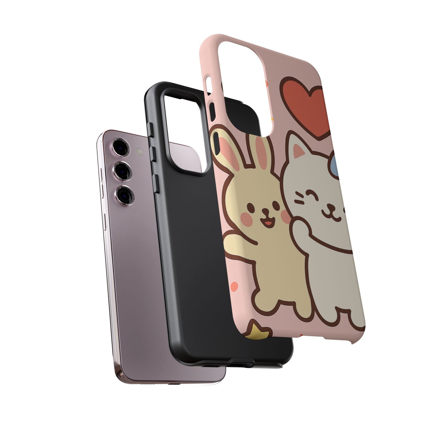 Cute Animal Phone Case -Tough Cases with Bunny and Cat Design, Kawaii Gift for Kids, Birthday, Everyday Use, Phone Accessories, teenage girl