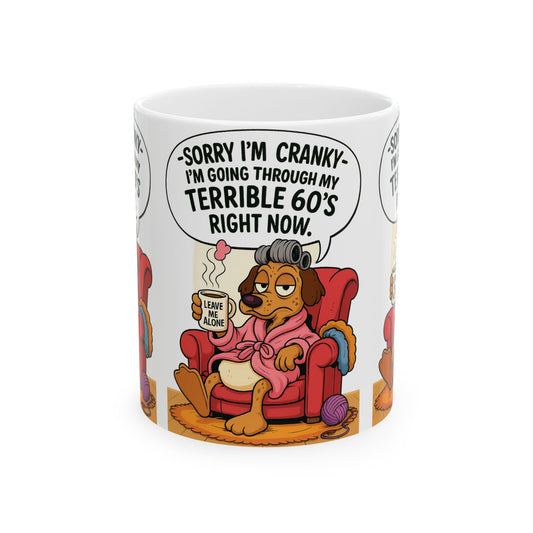 Terrible 60's Comic Mug - Funny Ceramic Coffee Cup, Dog Lover Gift, Quirky Birthday Present, Humor for Foodies, Sassy Kitchen Decor
