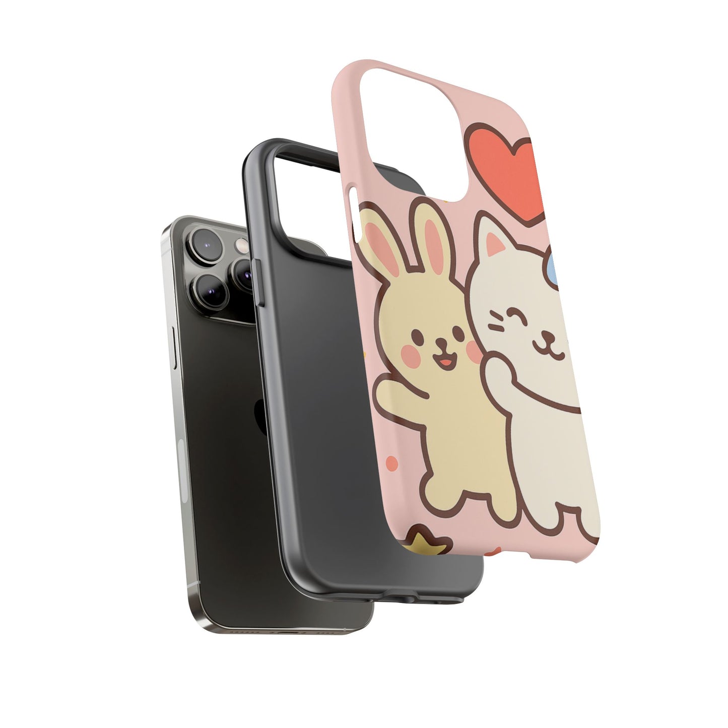 Cute Animal Phone Case -Tough Cases with Bunny and Cat Design, Kawaii Gift for Kids, Birthday, Everyday Use, Phone Accessories, teenage girl