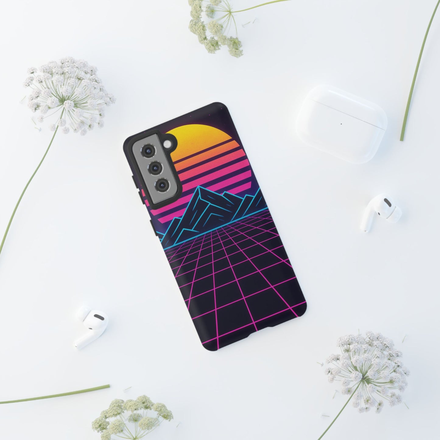 Retro Sunset Phone Case, Vintage Neon Case, 80s Aesthetic Cover, Gift for Tech Lovers, Unique Phone Accessories