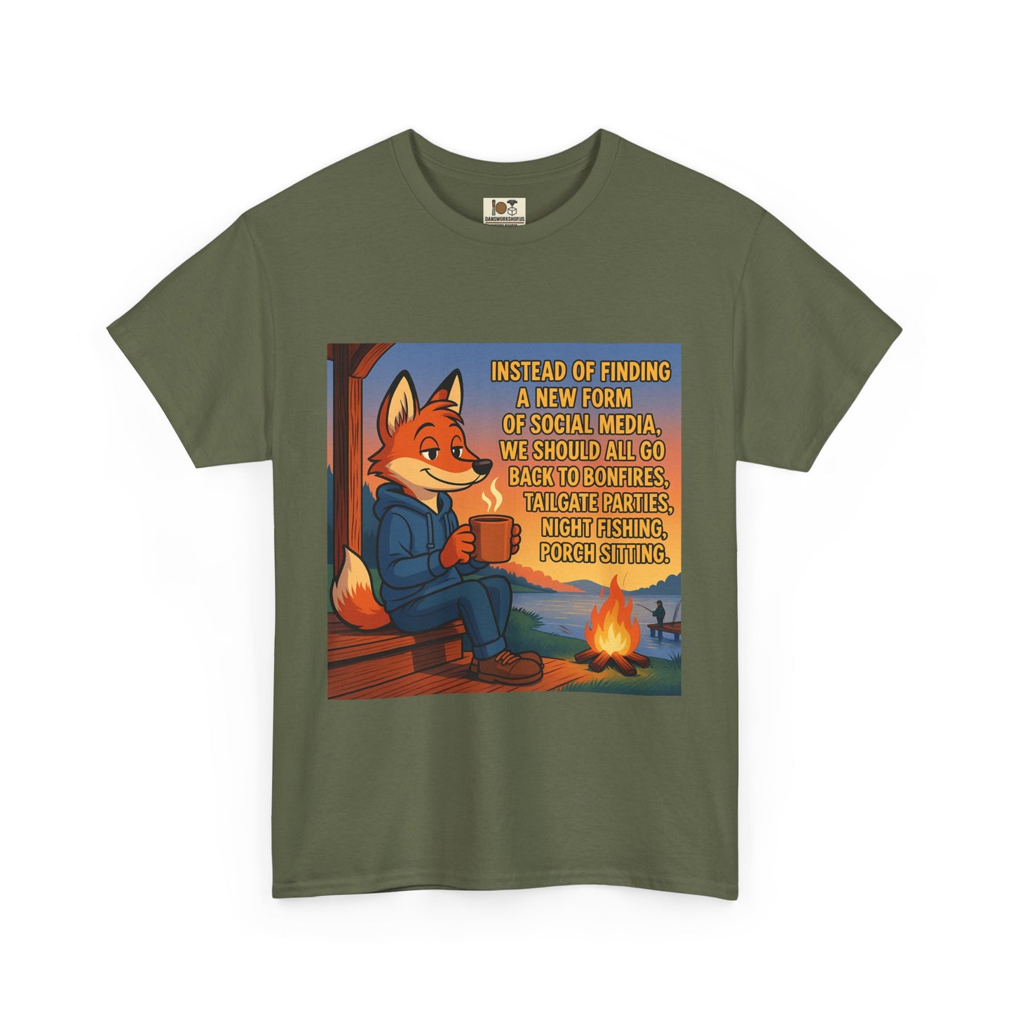 Cozy Campfire Fox Tee, Relaxing T-Shirt for Nature Lovers, Outdoor Adventure Shirt, Fox Lover Gift, Casual Cozy Wear
