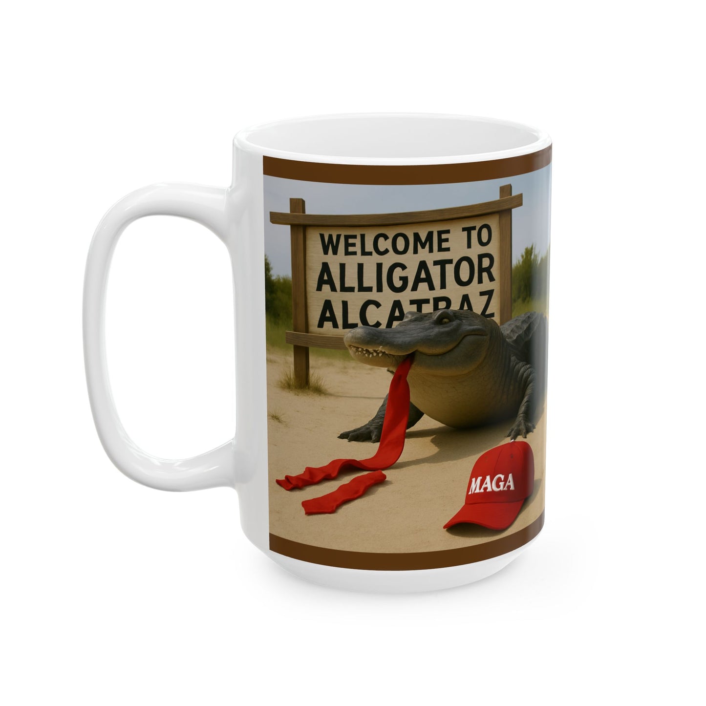 Alligator Alcatraz Ceramic Mug, Funny Coffee Cup, Gift for Animal Lovers, Unique Kitchen Decor, Quirky Humor Mug