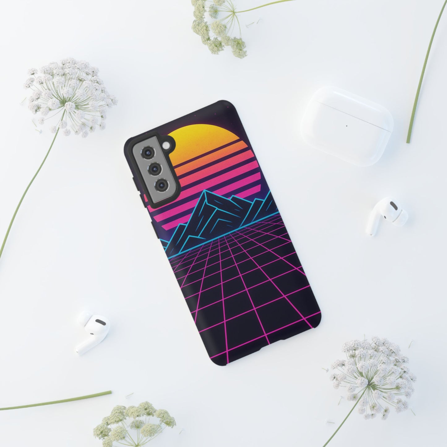 Retro Sunset Phone Case, Vintage Neon Case, 80s Aesthetic Cover, Gift for Tech Lovers, Unique Phone Accessories