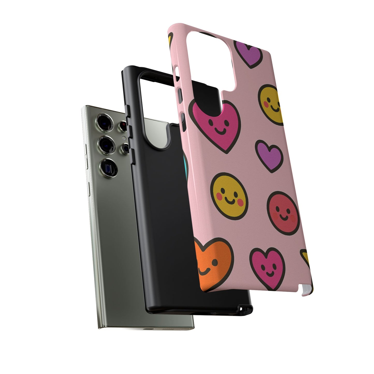 Cute Phone Case with Smiley Faces and Hearts, Fun Gift for Kids and Teens, Cellphone Protector, Birthday Present, Cute Accessories