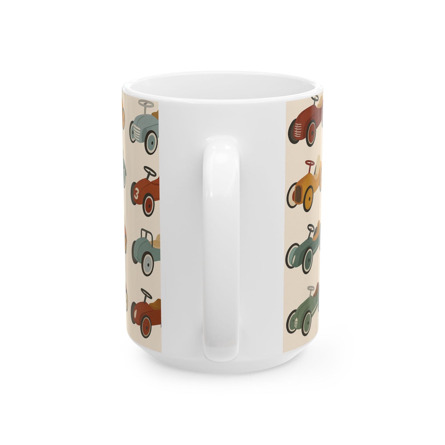 Vintage Race Car Ceramic Mug, Perfect Gift for Car Lovers, Kids' Birthday, Father's Day, Coffee Tea Drinkware, pedal cars