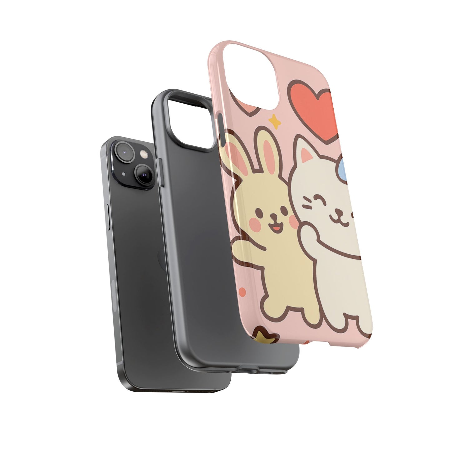 Cute Animal Phone Case -Tough Cases with Bunny and Cat Design, Kawaii Gift for Kids, Birthday, Everyday Use, Phone Accessories, teenage girl