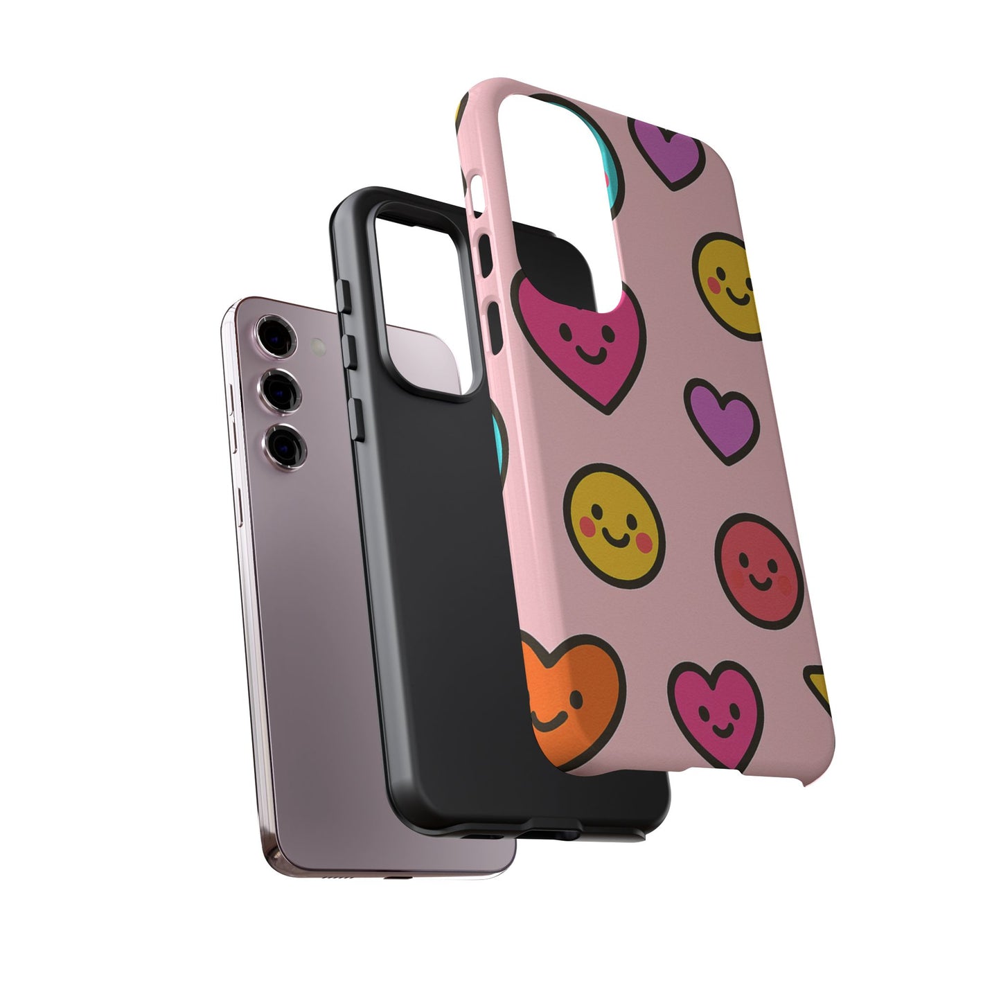 Cute Phone Case with Smiley Faces and Hearts, Fun Gift for Kids and Teens, Cellphone Protector, Birthday Present, Cute Accessories