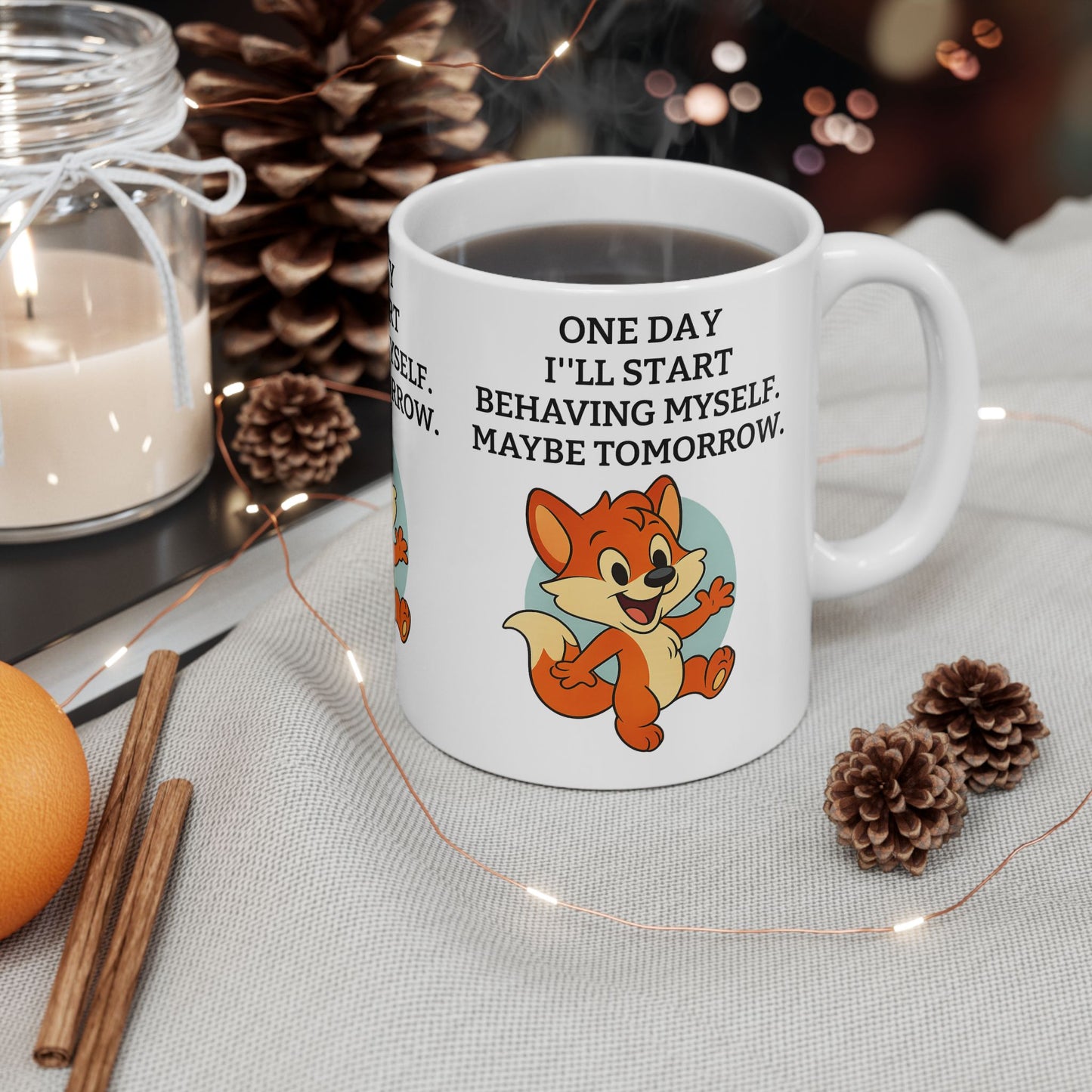 Whimsical Fox Ceramic Mug - Fun Quote, Gift for Animal Lovers, Unique Home Decor, Coffee Lover's Gift, Cute Kitchenware