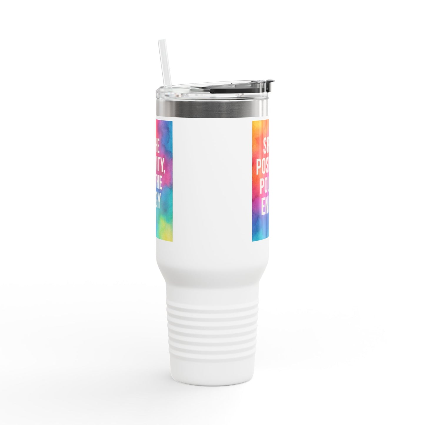 Vibrant Insulated Travel Mug | Sip the Positivity Mug, Hot Beverage Cup, Custom Drink Container, Colorful Tumblers, Travel Coffee Cup