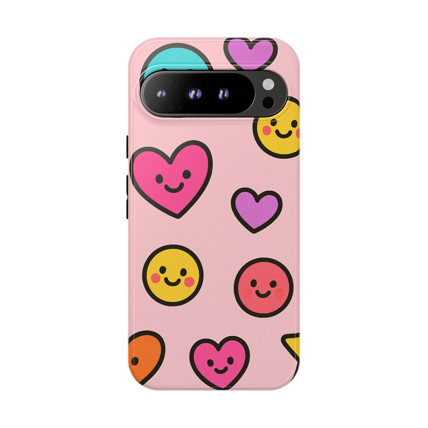 Cute Phone Case with Smiley Faces and Hearts, Fun Gift for Kids and Teens, Cellphone Protector, Birthday Present, Cute Accessories