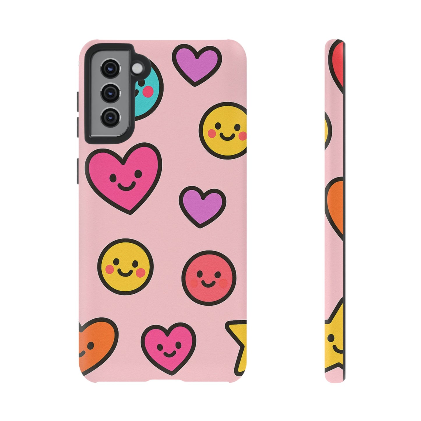 Cute Phone Case with Smiley Faces and Hearts, Fun Gift for Kids and Teens, Cellphone Protector, Birthday Present, Cute Accessories