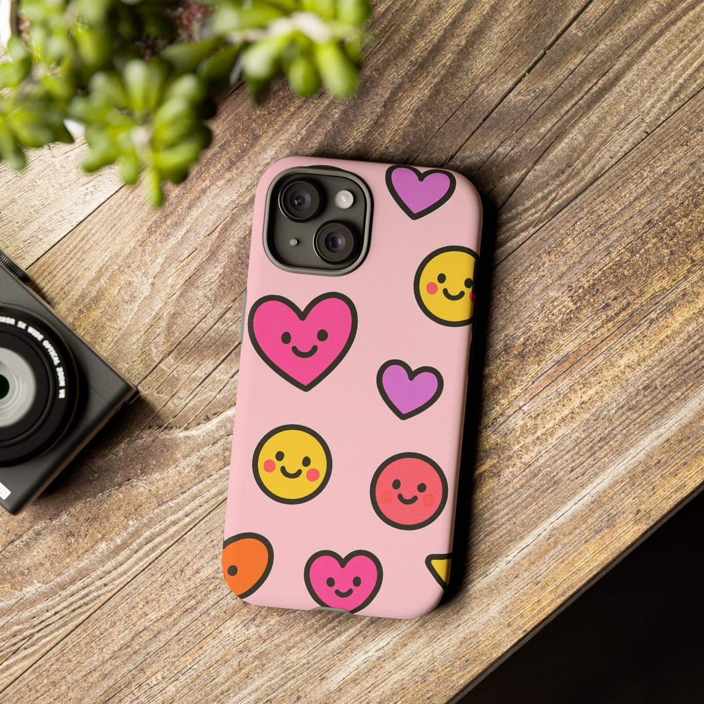 Cute Phone Case with Smiley Faces and Hearts, Fun Gift for Kids and Teens, Cellphone Protector, Birthday Present, Cute Accessories