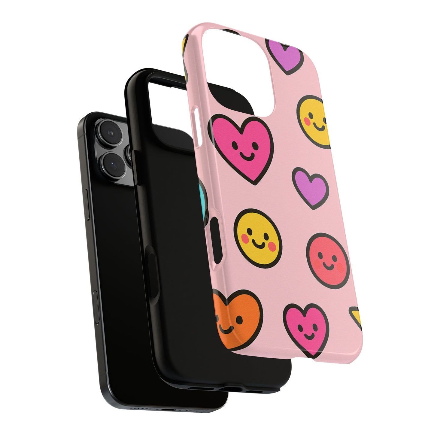 Cute Phone Case with Smiley Faces and Hearts, Fun Gift for Kids and Teens, Cellphone Protector, Birthday Present, Cute Accessories