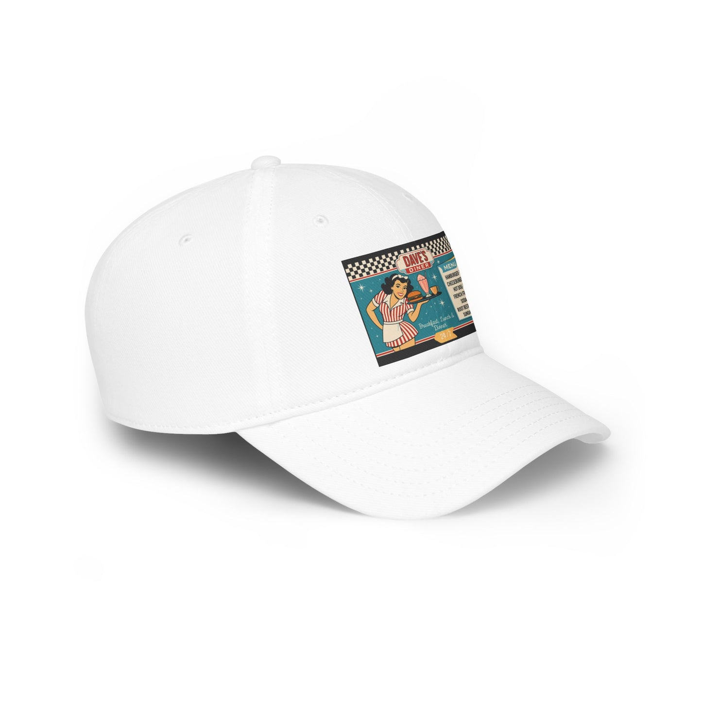 Retro Diner Low Profile Baseball Cap | Vintage Style Cap, Unisex Gift, Casual Headwear, Fun Accessory, Summer Vibes