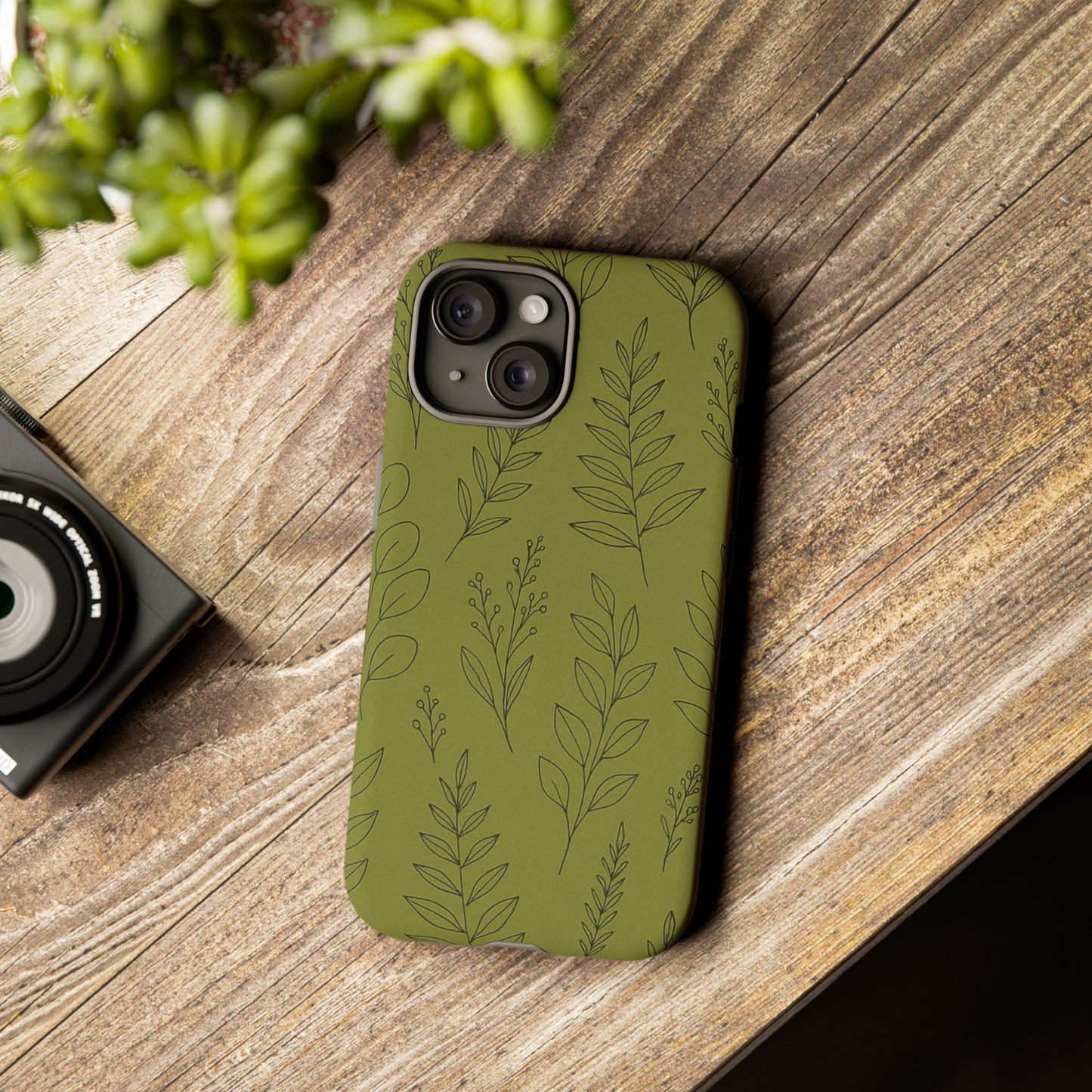Stylish Phone Case, Botanical Design, Tough Phone Cover, Green Floral Case, Nature Inspired Gift, Eco-Friendly Accessory