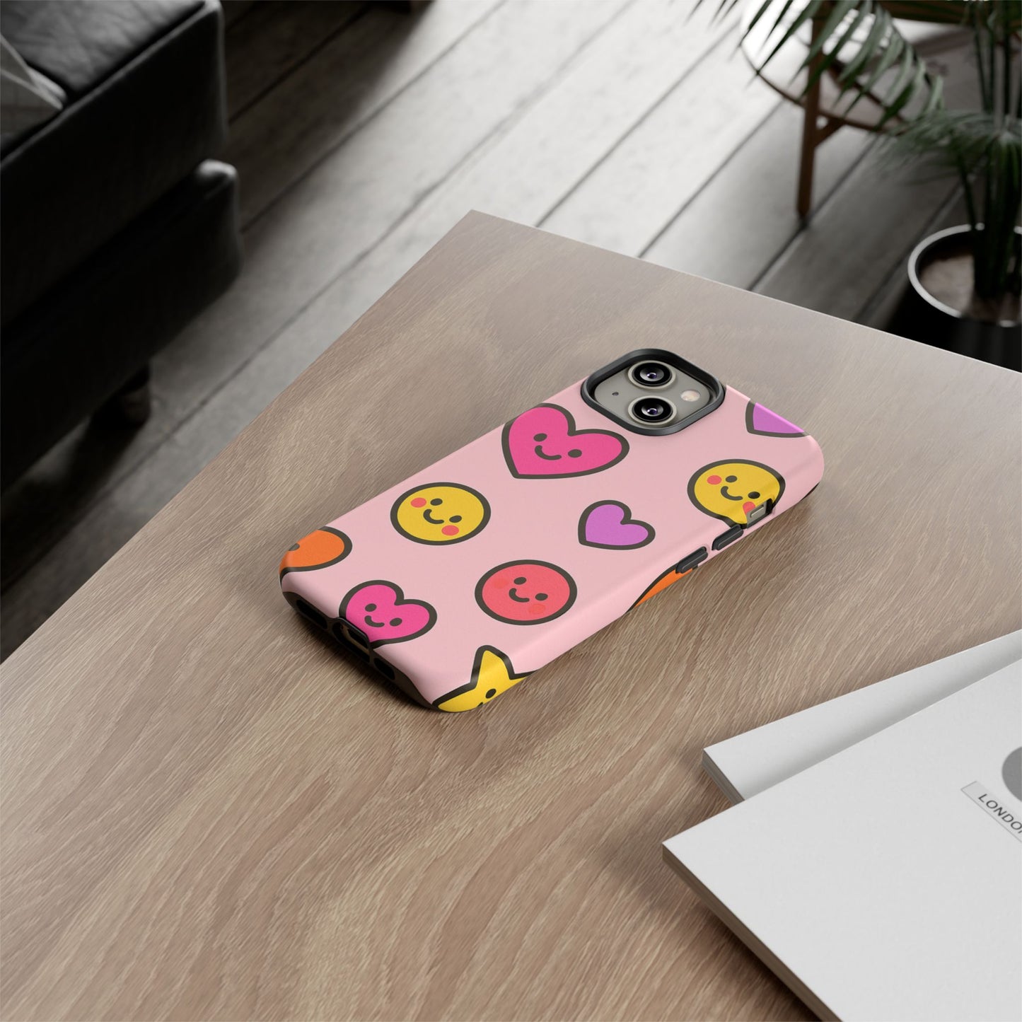 Cute Phone Case with Smiley Faces and Hearts, Fun Gift for Kids and Teens, Cellphone Protector, Birthday Present, Cute Accessories