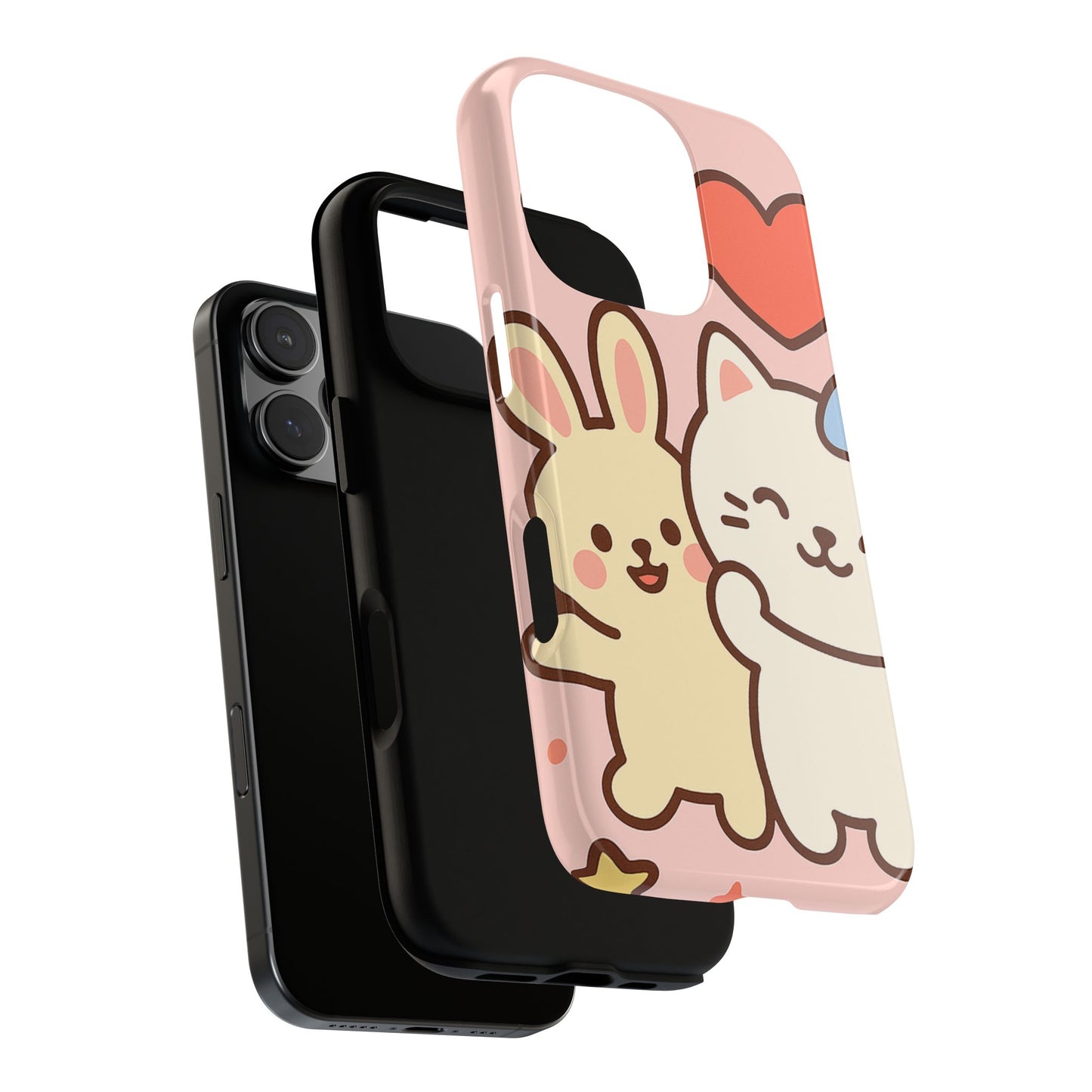 Cute Animal Phone Case -Tough Cases with Bunny and Cat Design, Kawaii Gift for Kids, Birthday, Everyday Use, Phone Accessories, teenage girl