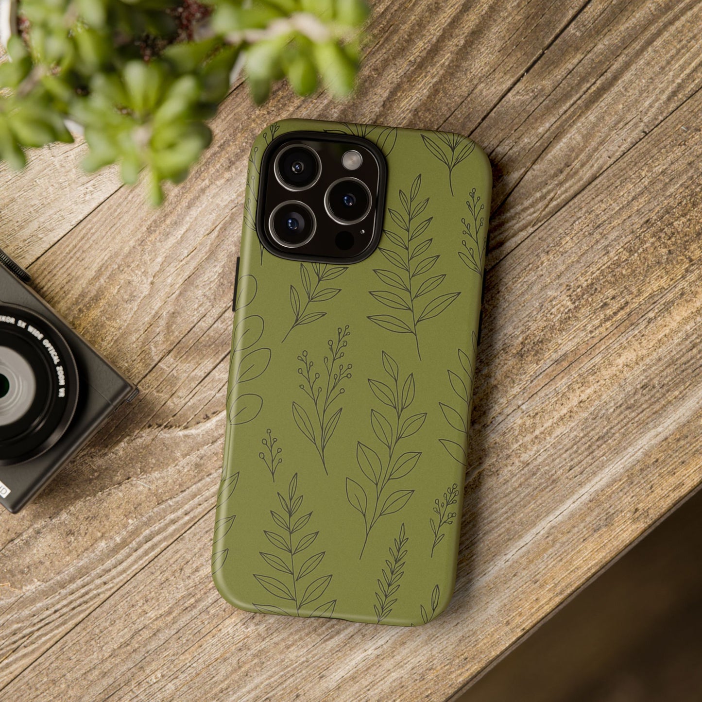Stylish Phone Case, Botanical Design, Tough Phone Cover, Green Floral Case, Nature Inspired Gift, Eco-Friendly Accessory