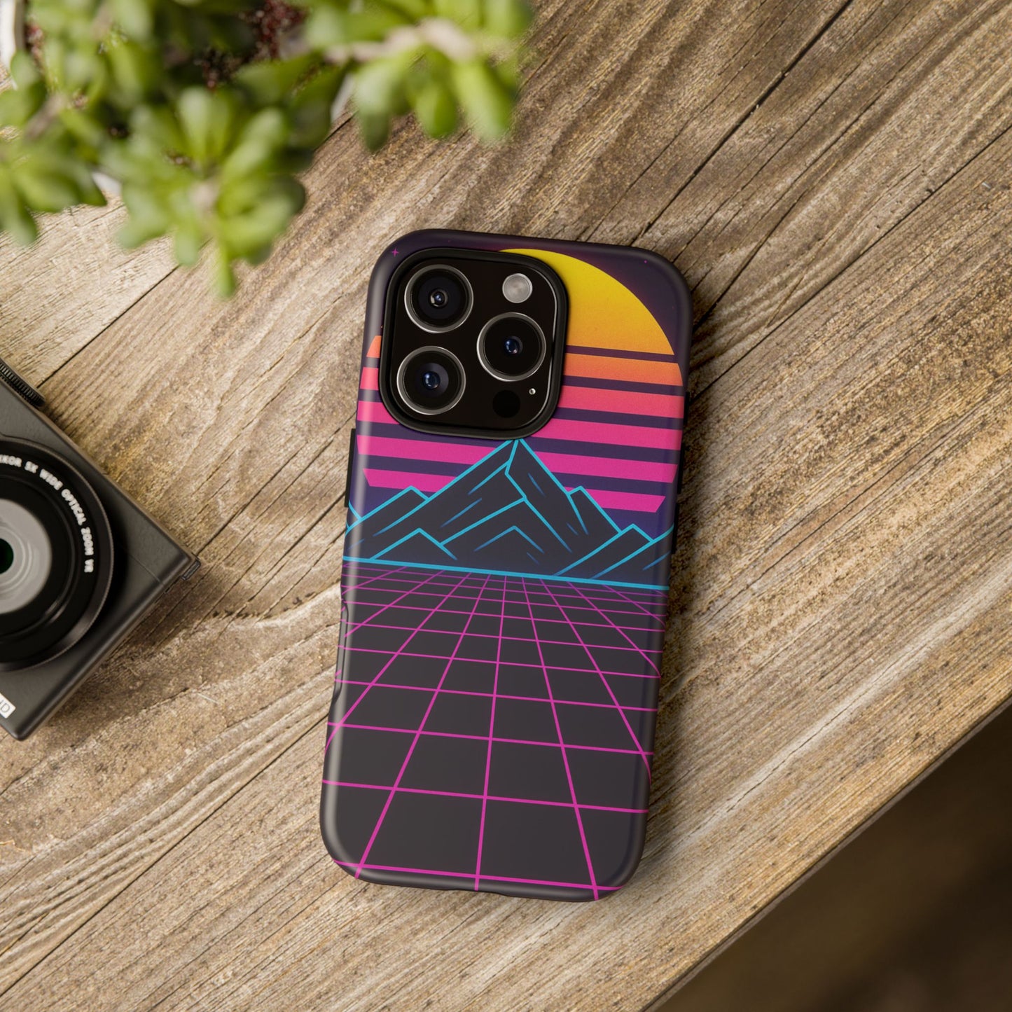 Retro Sunset Phone Case, Vintage Neon Case, 80s Aesthetic Cover, Gift for Tech Lovers, Unique Phone Accessories