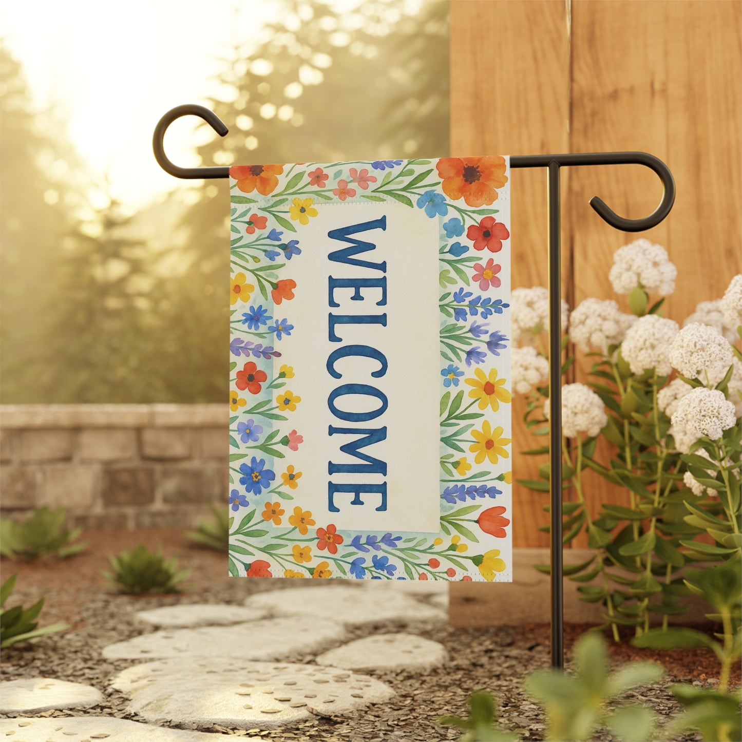 Cheerful Floral Welcome Banner, Garden Decor, Home Entrance Sign, Spring Decor, Outdoor Living, Housewarming Gift