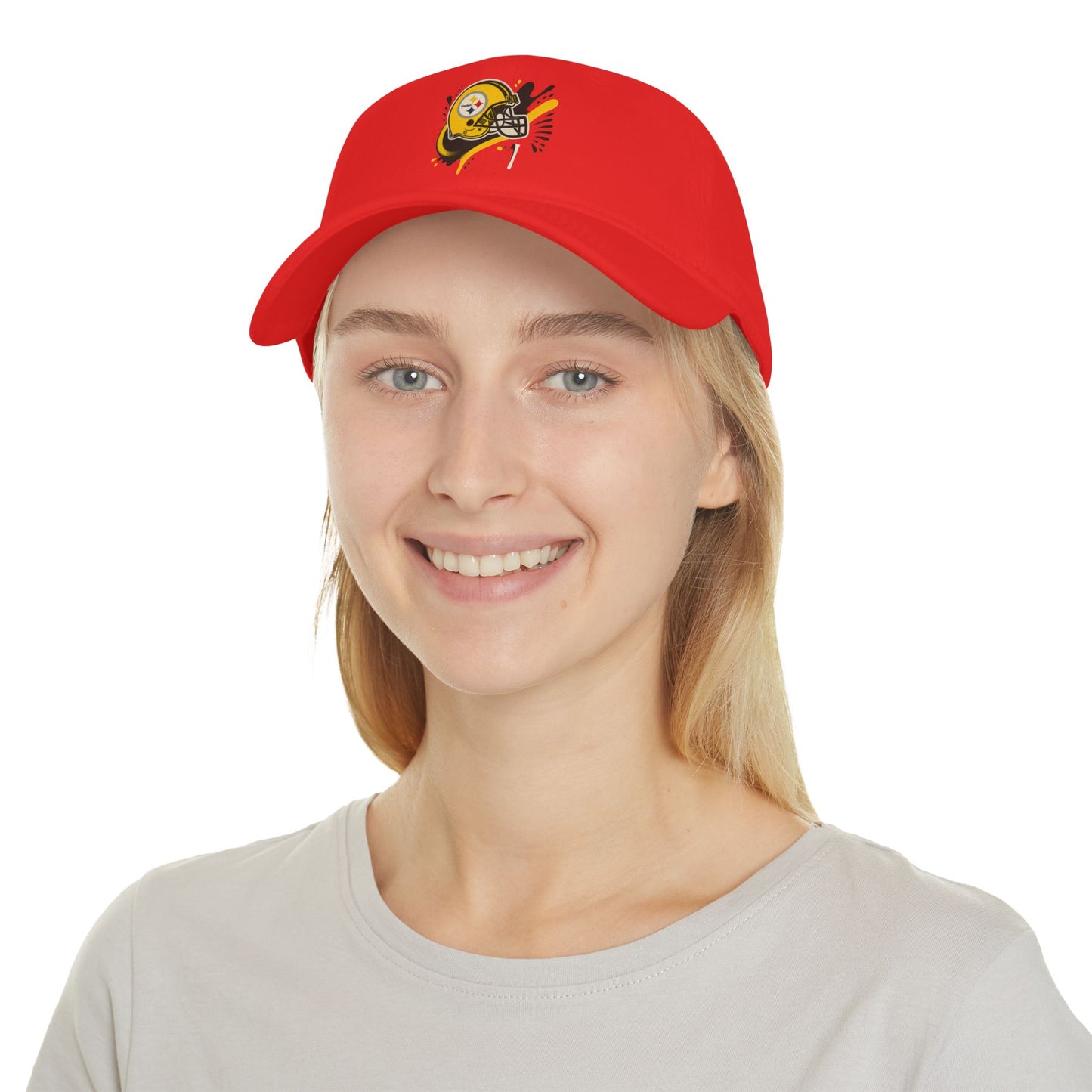 Red Low Profile Baseball Cap with Football Design, Ideal for Sports Fans, Casual Wear, Gifting, Game Day Accessory, Outdoor Events