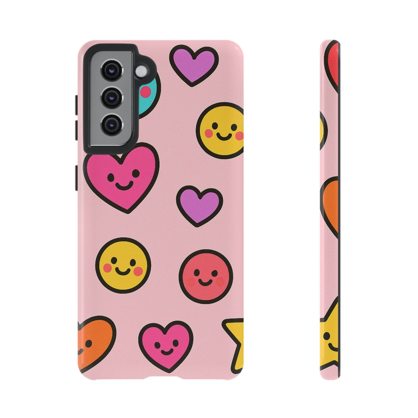 Cute Phone Case with Smiley Faces and Hearts, Fun Gift for Kids and Teens, Cellphone Protector, Birthday Present, Cute Accessories