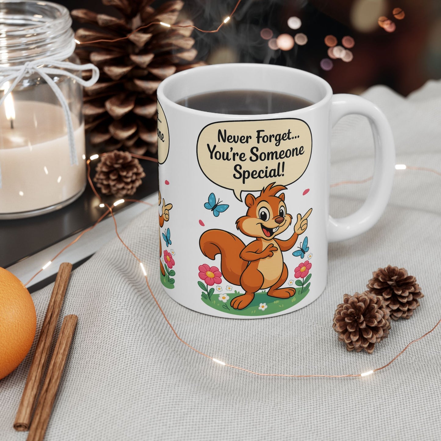Motivational Ceramic Mug, Cute Squirrel Design, Gift for Friends, Coffee Tea Cup, Encouragement Drinkware, Birthday Present, Positive Quotes