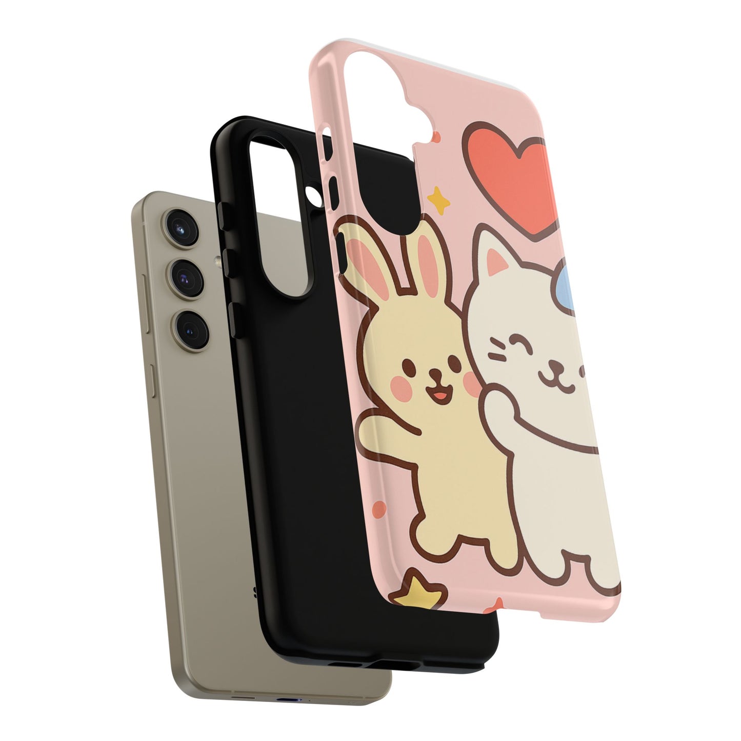 Cute Animal Phone Case -Tough Cases with Bunny and Cat Design, Kawaii Gift for Kids, Birthday, Everyday Use, Phone Accessories, teenage girl