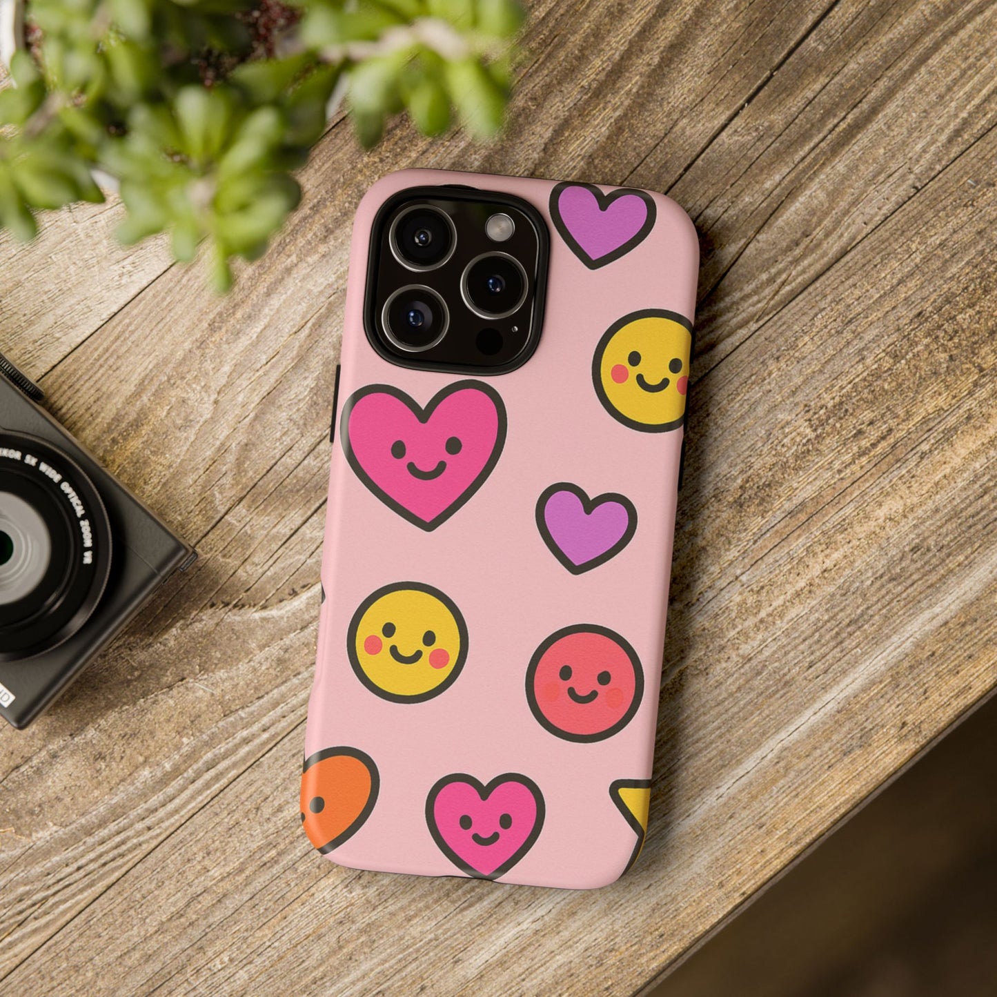 Cute Phone Case with Smiley Faces and Hearts, Fun Gift for Kids and Teens, Cellphone Protector, Birthday Present, Cute Accessories