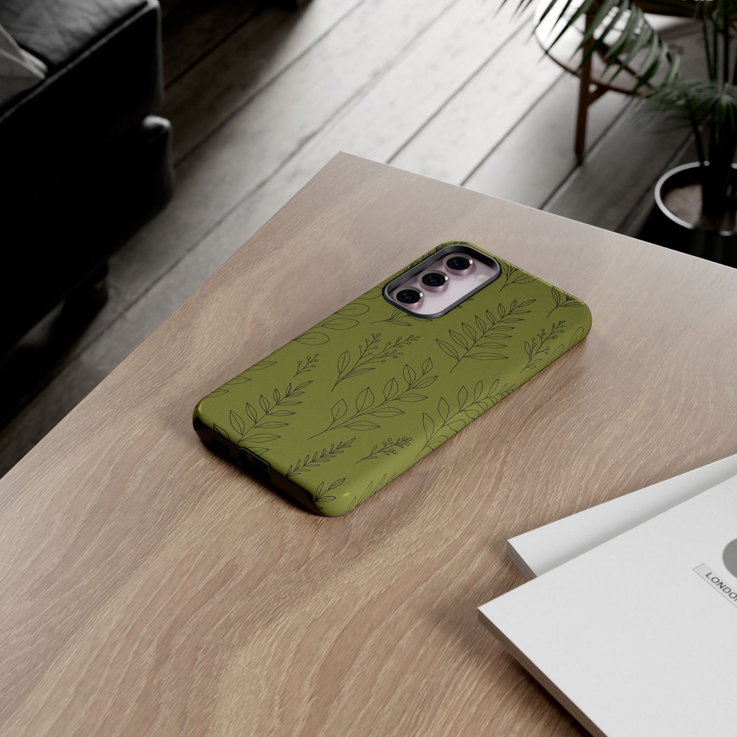 Stylish Phone Case, Botanical Design, Tough Phone Cover, Green Floral Case, Nature Inspired Gift, Eco-Friendly Accessory