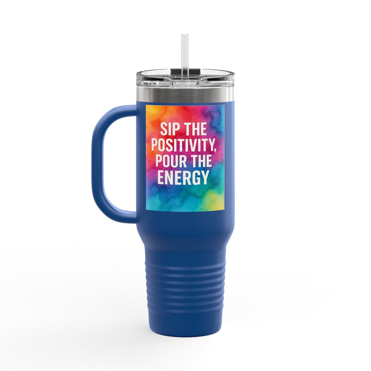 Vibrant Insulated Travel Mug | Sip the Positivity Mug, Hot Beverage Cup, Custom Drink Container, Colorful Tumblers, Travel Coffee Cup