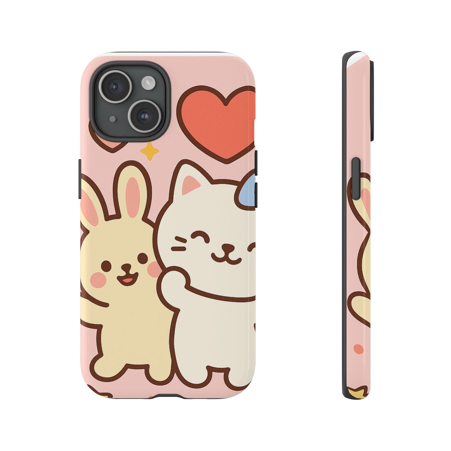 Cute Animal Phone Case -Tough Cases with Bunny and Cat Design, Kawaii Gift for Kids, Birthday, Everyday Use, Phone Accessories, teenage girl