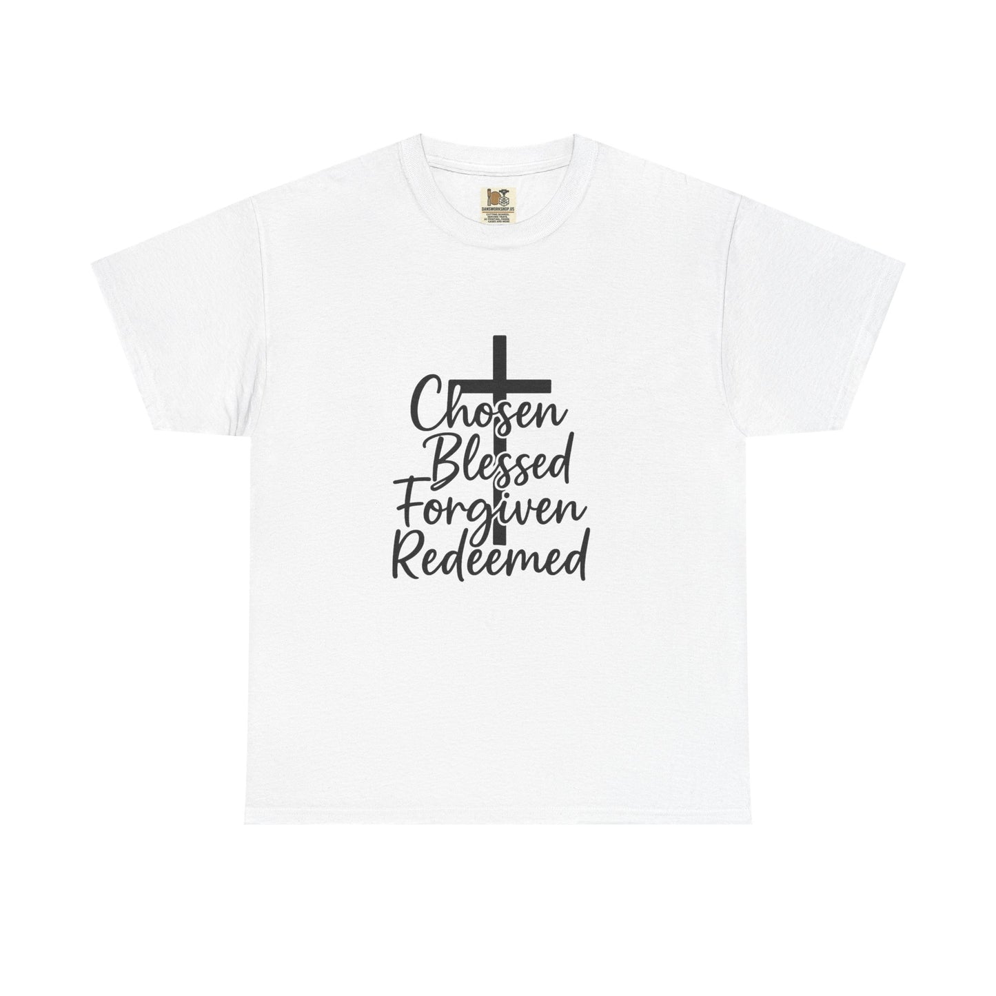Faith-Inspired Unisex Heavy Cotton Tee - Chosen Blessed Forgiven Redeemed, Christian T-Shirt, Gift for Believers, Inspirational [...]